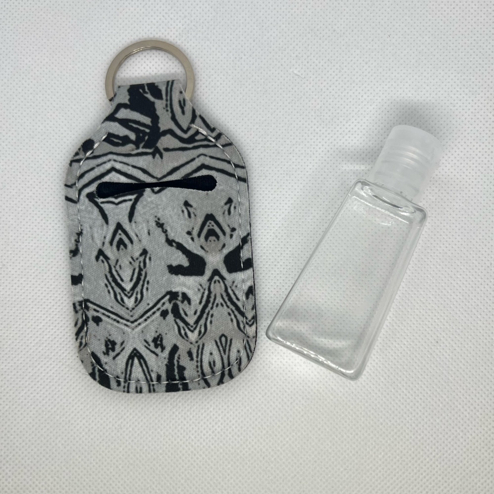 New Travel Essentials Kit Hand Sanitizer Bottle & Crazy Print Holders Keyring